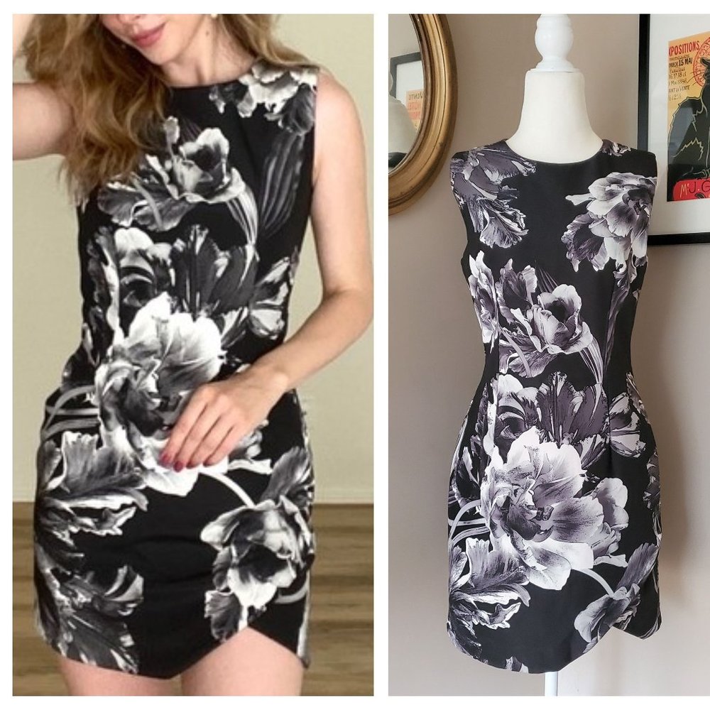 KEEPSAKE Black and White Floral Mini Dress Size M NWOT